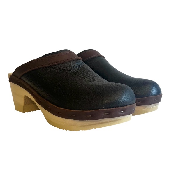 No. 6 Dakota Shearling Clog on Mid Heel in Black and Brown Aviator - Picture 3 of 14